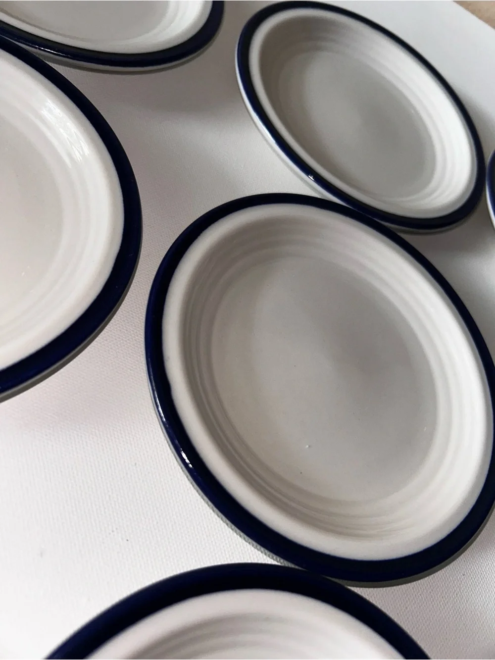 Set of 8 Vintage Sterling China Bread & Butter Plates Wellsville Ohio Blue Rim